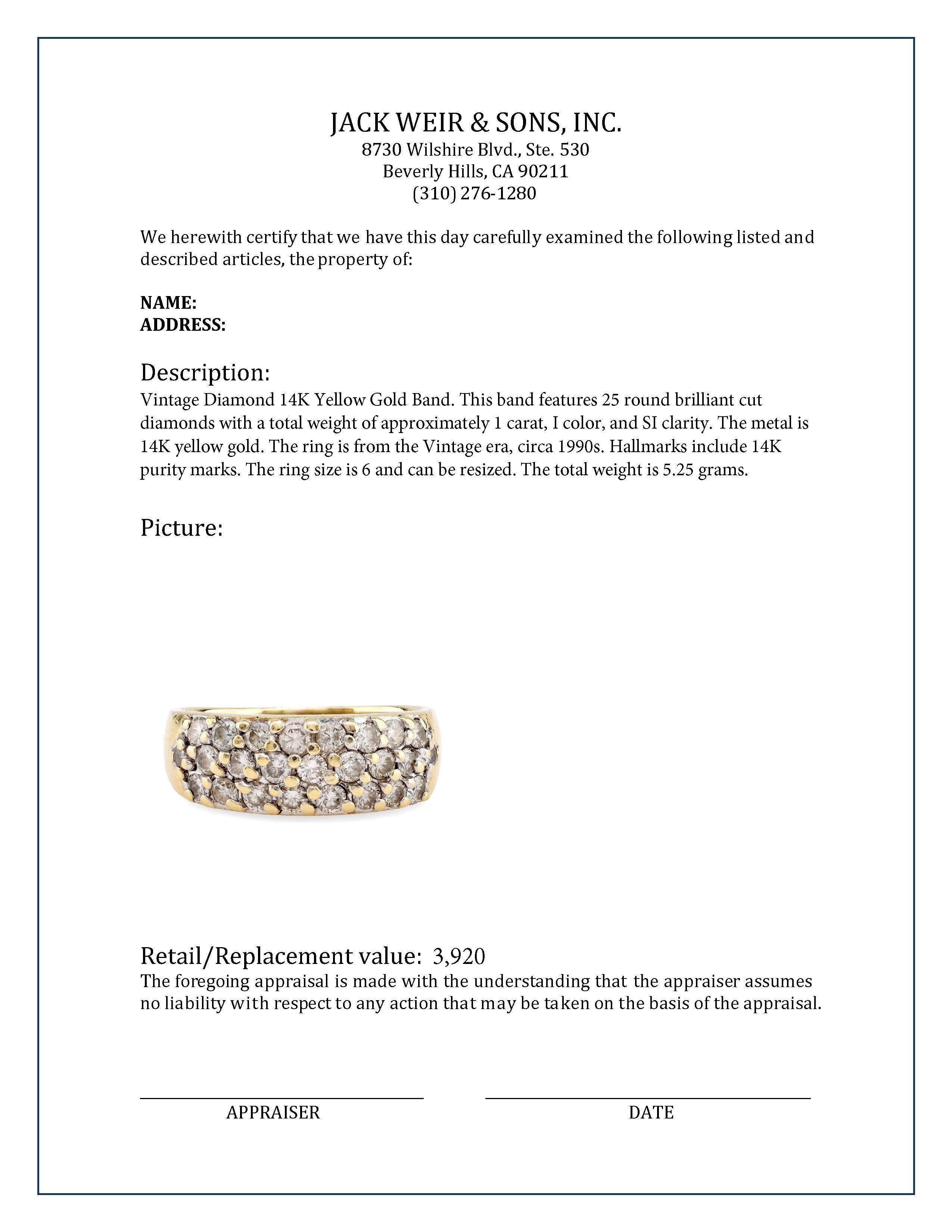 Women's or Men's Vintage Diamond 14K Yellow Gold Band For Sale