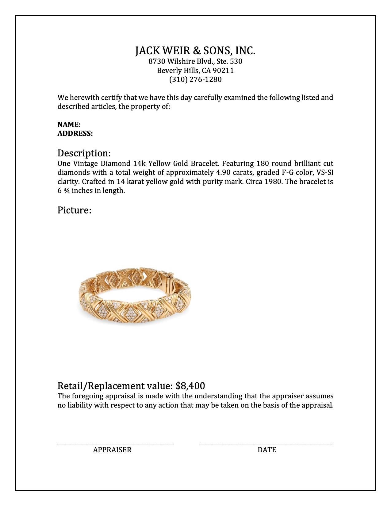 Women's or Men's Vintage Diamond 14k Yellow Gold Bracelet For Sale