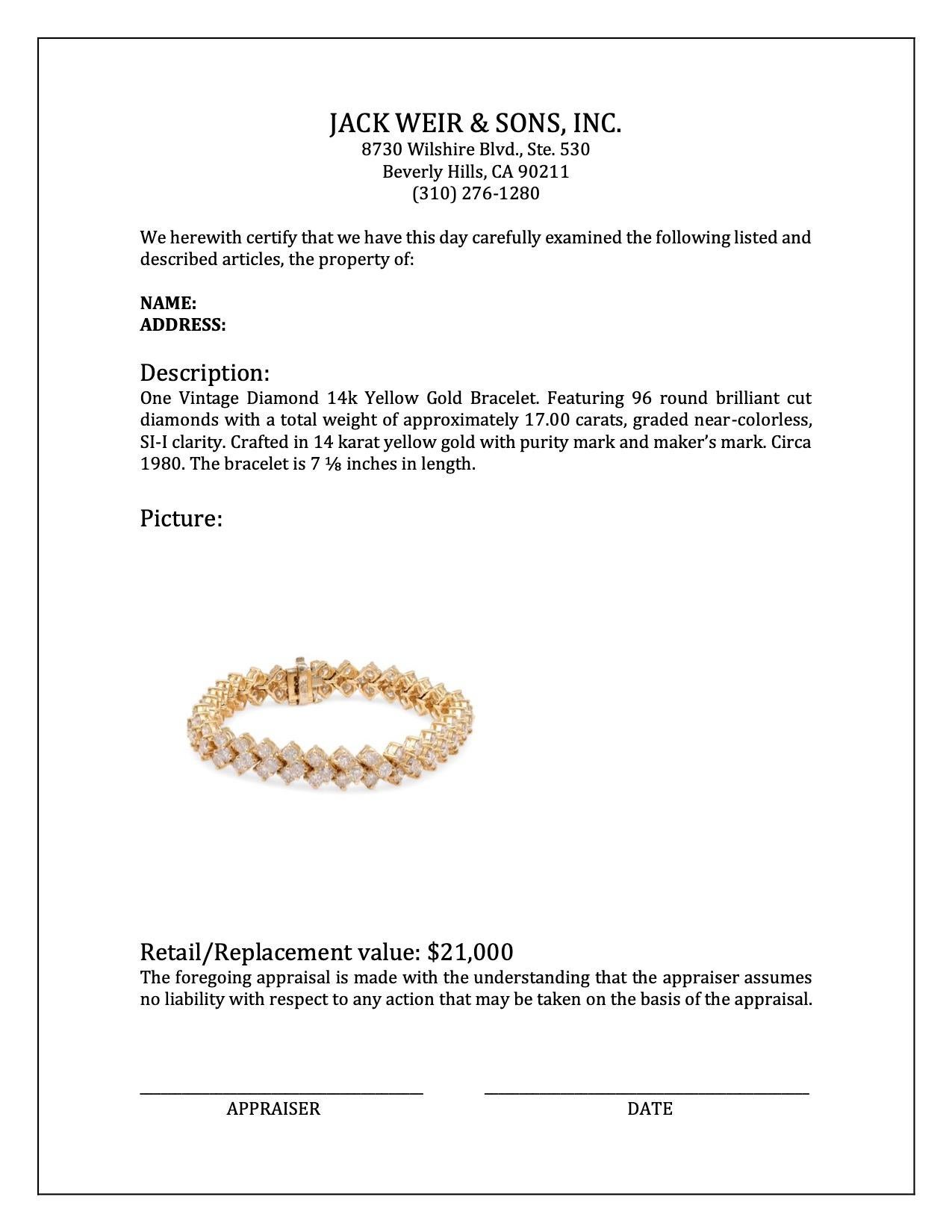Women's or Men's Vintage Diamond 14k Yellow Gold Bracelet