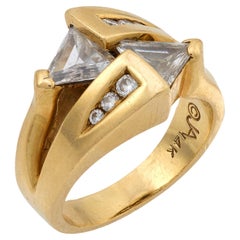 Anello cocktail con diamante d'epoca in oro giallo 14k