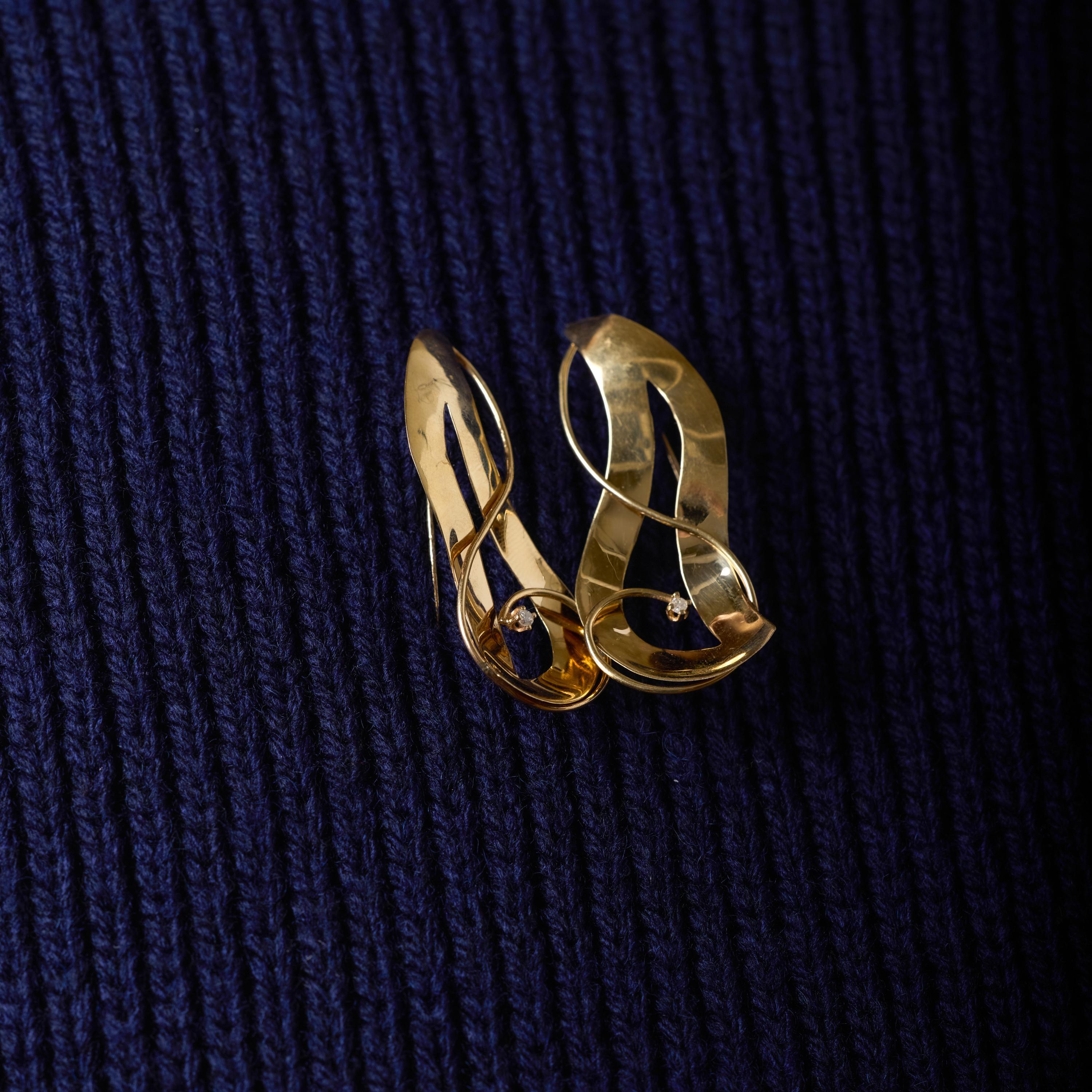 Vintage Diamant 14k Gelbgold Ohrringe (Zeitgenössisch) im Angebot