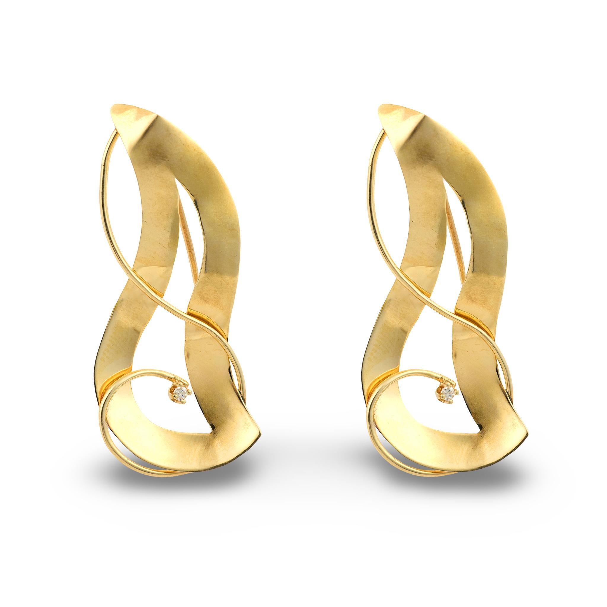 Vintage Diamant 14k Gelbgold Ohrringe (Brillantschliff) im Angebot