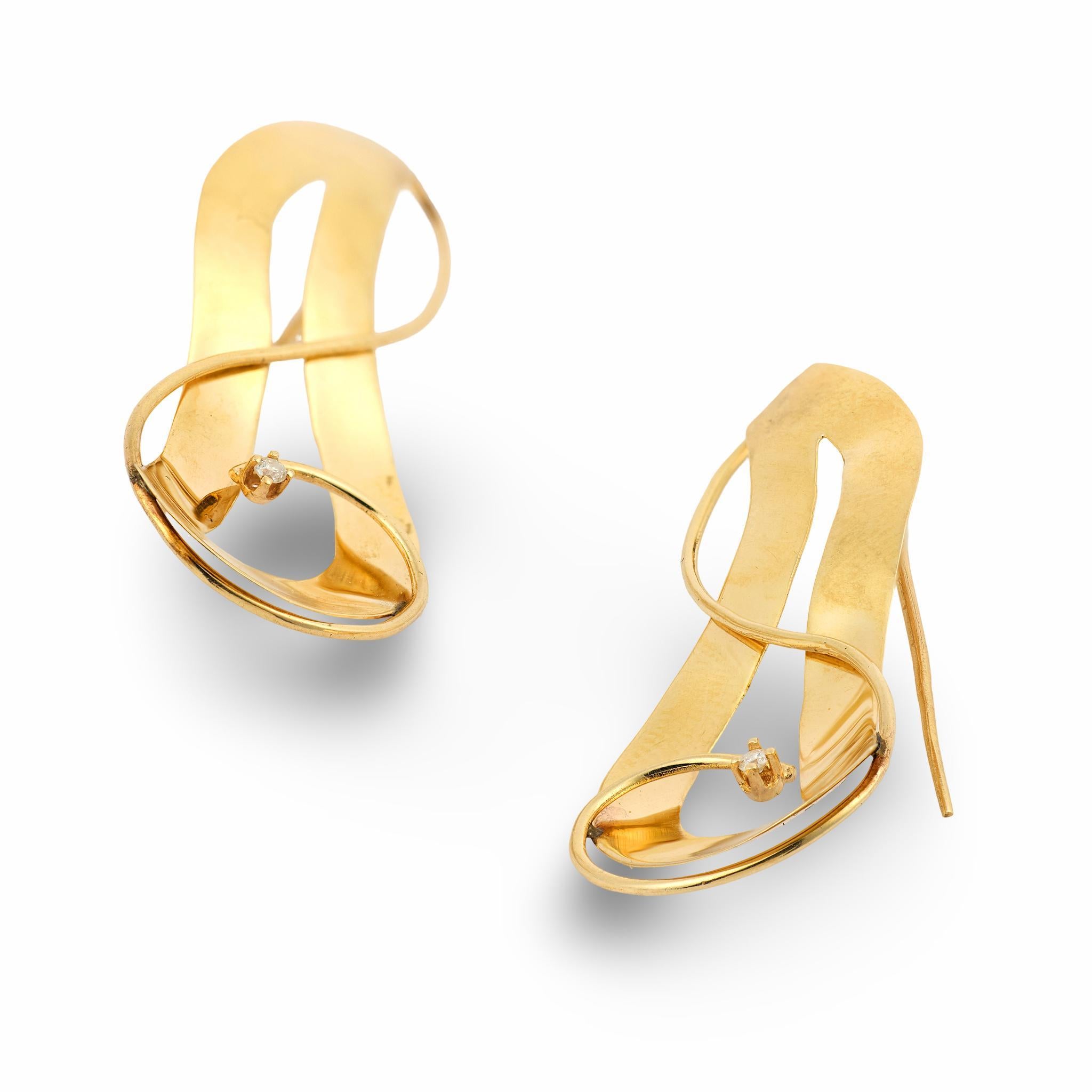 Vintage Diamant 14k Gelbgold Ohrringe im Zustand „Gut“ im Angebot in Beverly Hills, CA