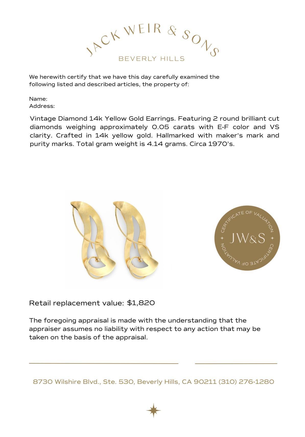 Vintage Diamant 14k Gelbgold Ohrringe im Angebot 1