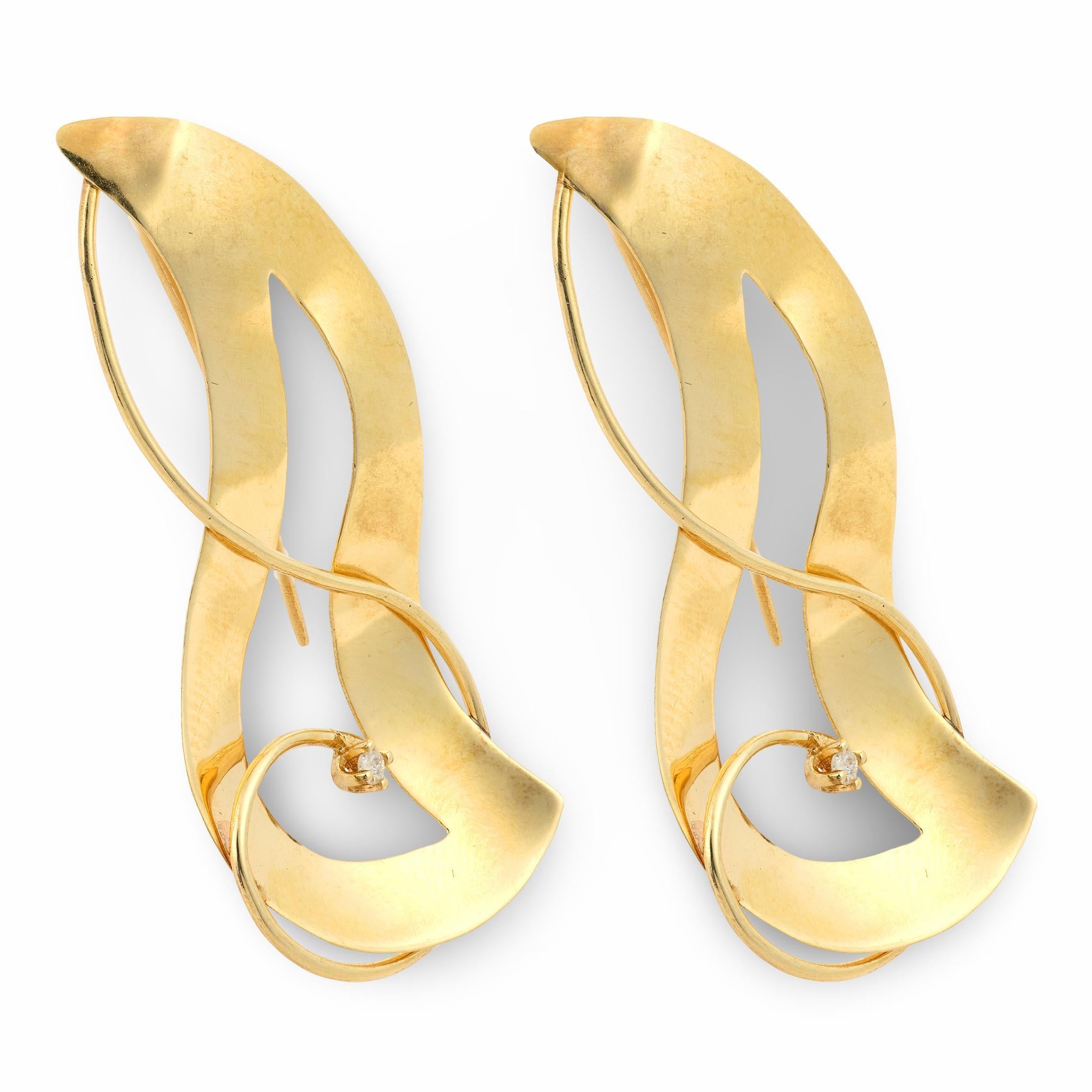 Vintage Diamant 14k Gelbgold Ohrringe im Angebot 2