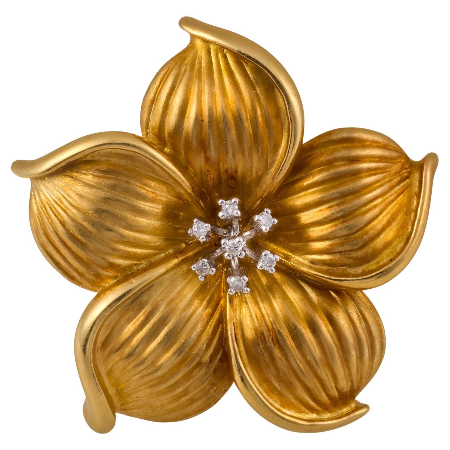 Vintage Diamant 14k Gelbgold Blume Brosche