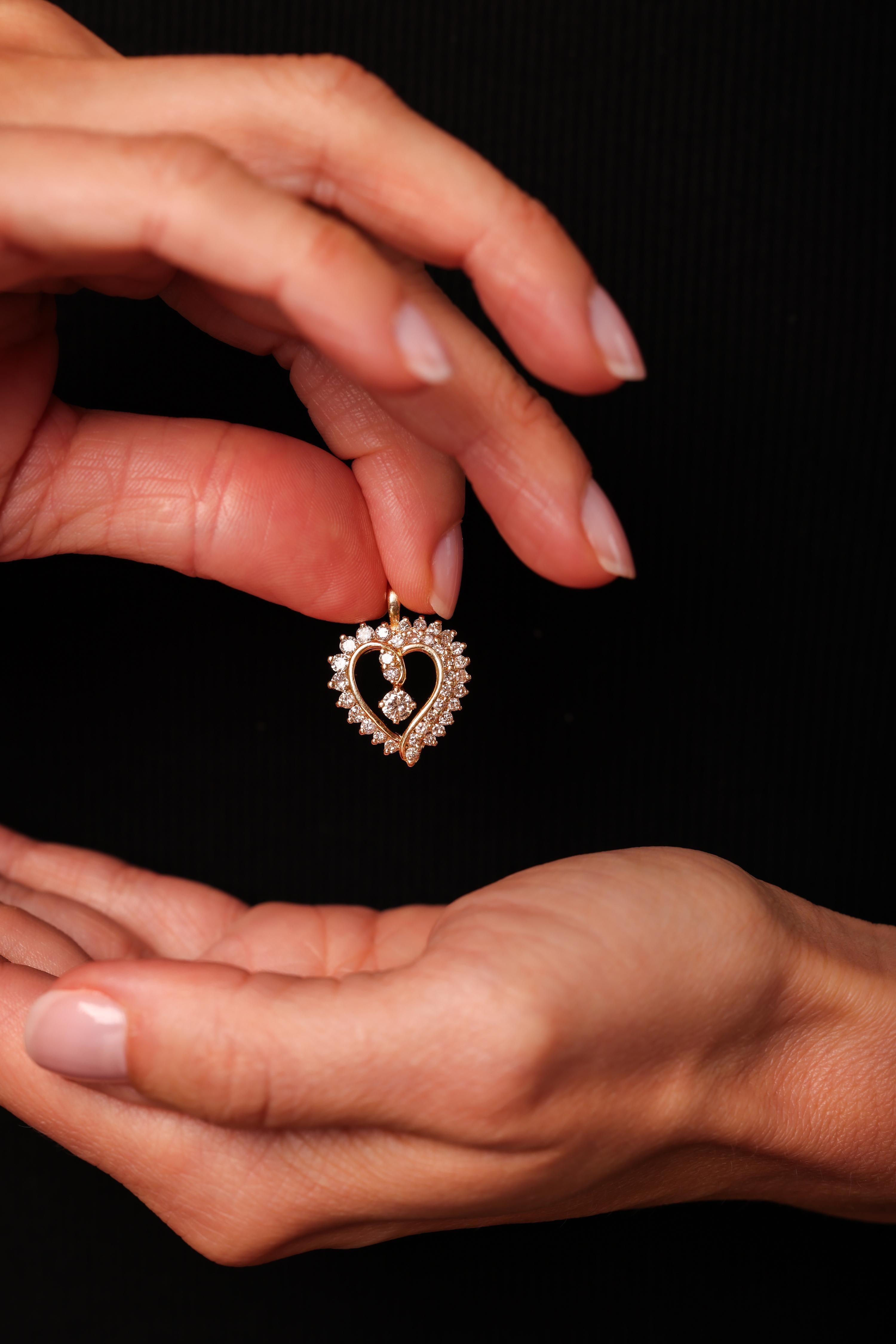 Vintage Diamond 14K Yellow Gold Heart Pendant In Excellent Condition In Beverly Hills, CA