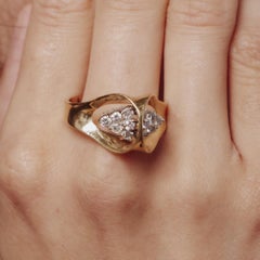 1970s Vintage 14k Yellow Gold Cocktail Ring with 12 Round Diamonds