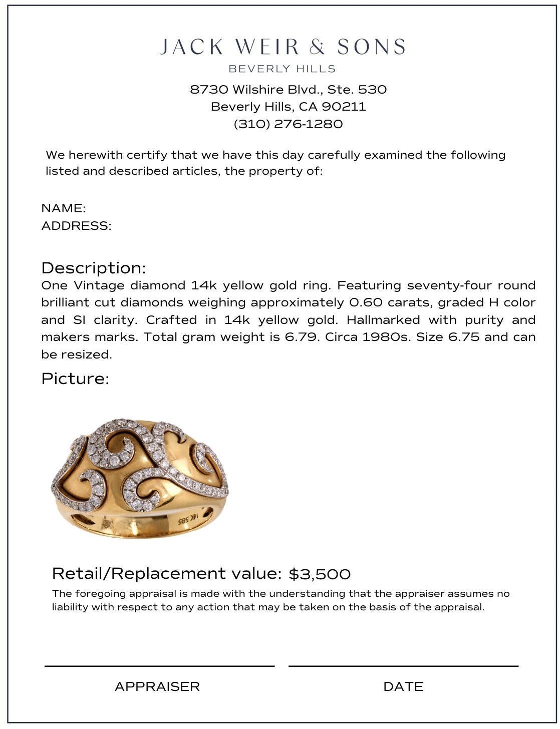 Vintage diamond 14k yellow gold ring in vendita 1