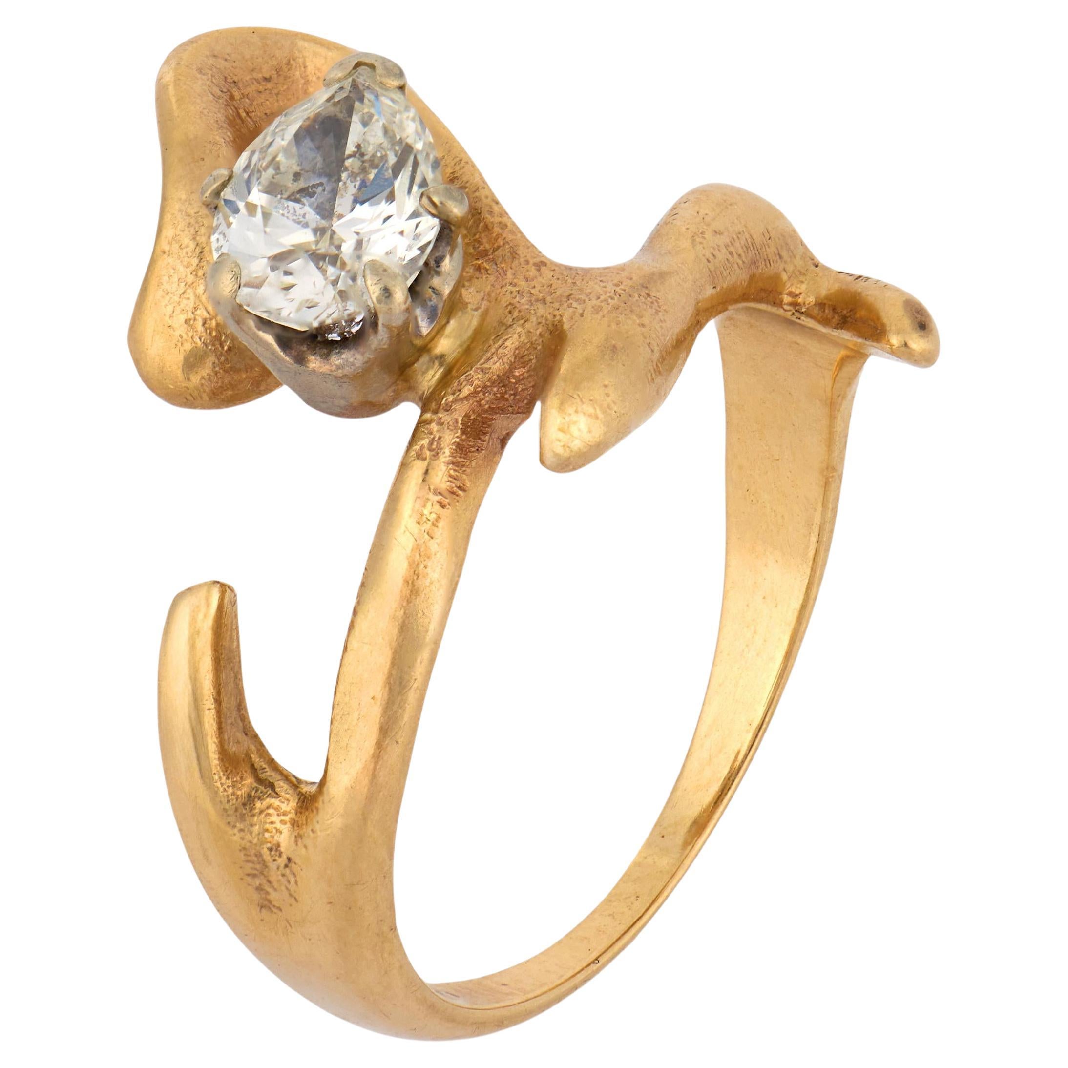 Anello vintage con diamante in oro giallo 14k