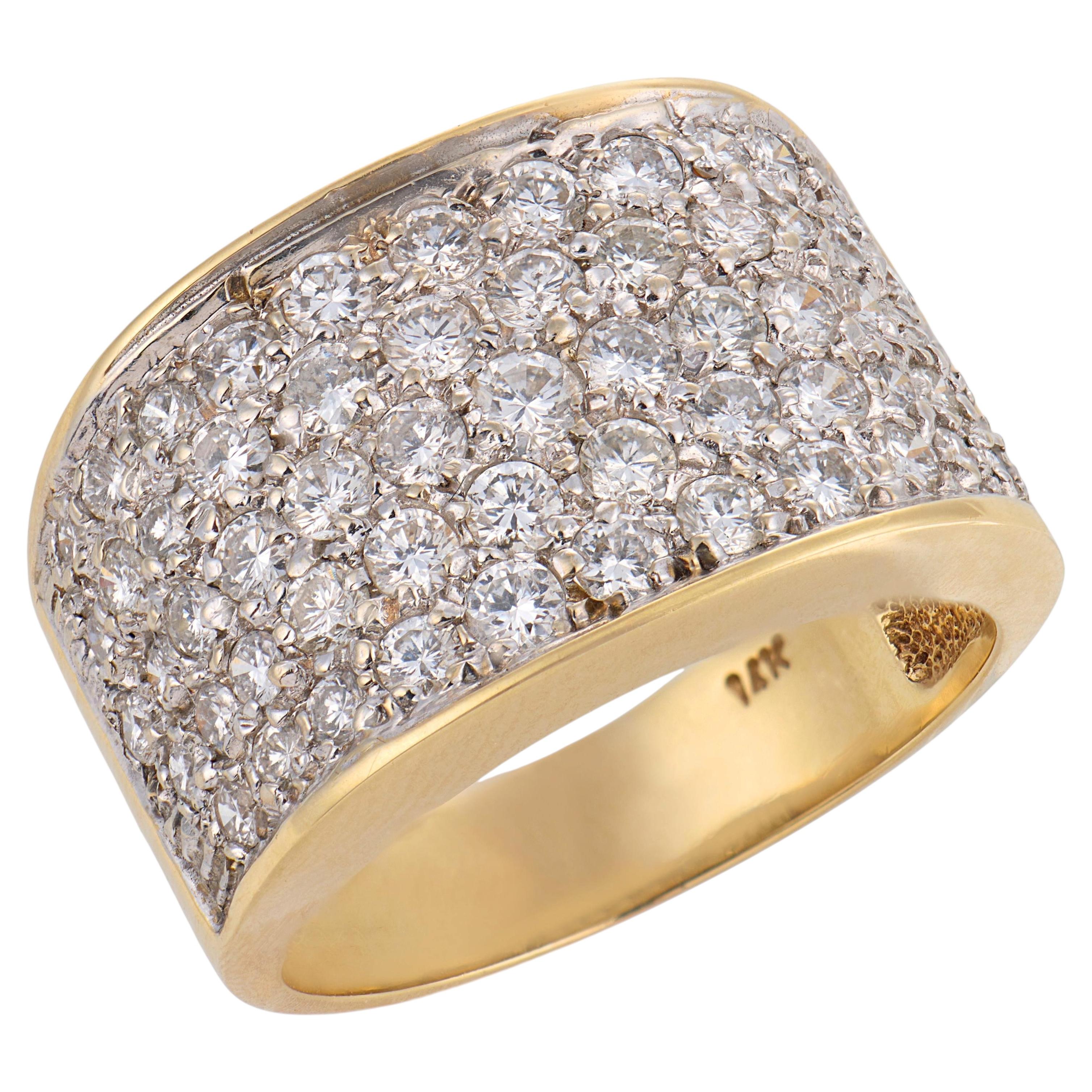Vintage diamond 14k yellow gold wide band ring For Sale