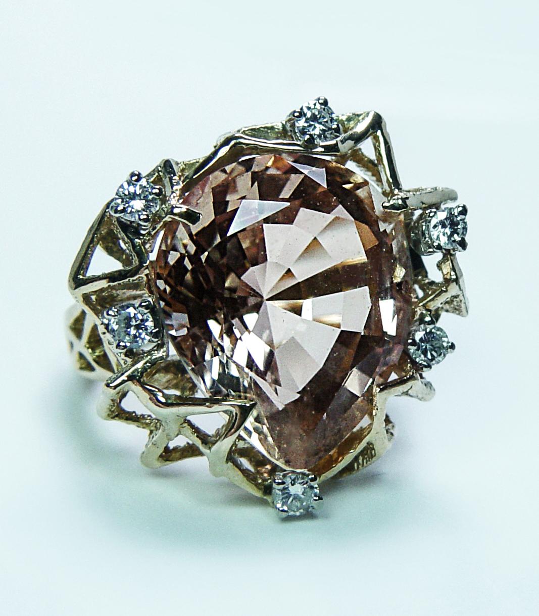 Vintage Diamond 16ct Precious Topaz Cocktail Ring 18K Gold Large Heavy Appraisal For Sale 5