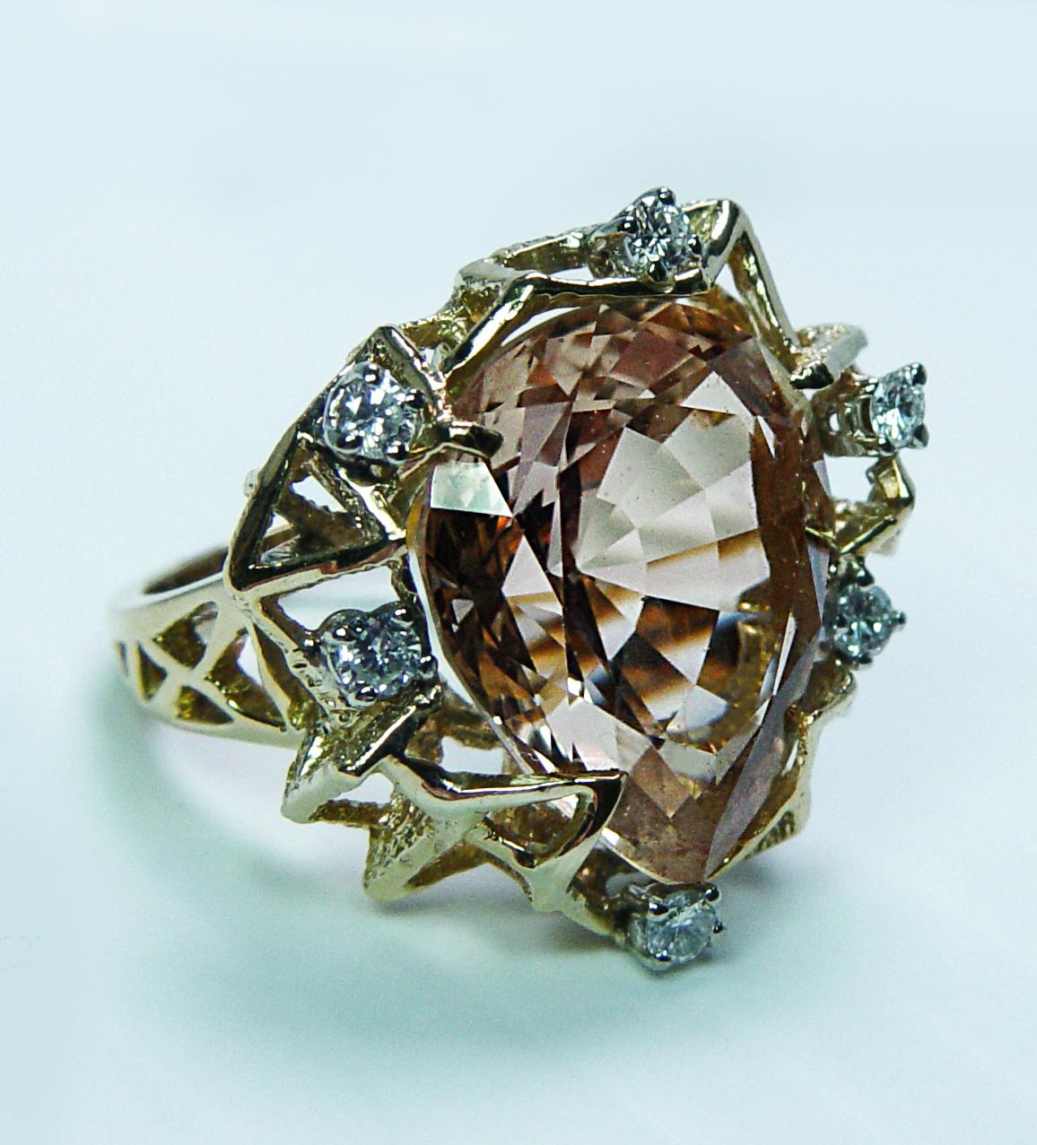Vintage Diamond 16ct Precious Topaz Cocktail Ring 18K Gold Large Heavy Appraisal For Sale 6