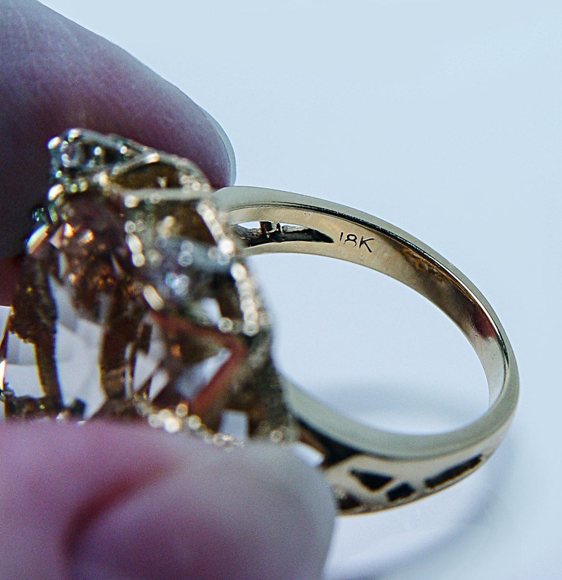Vintage Diamond 16ct Precious Topaz Cocktail Ring 18K Gold Large Heavy Appraisal For Sale 7