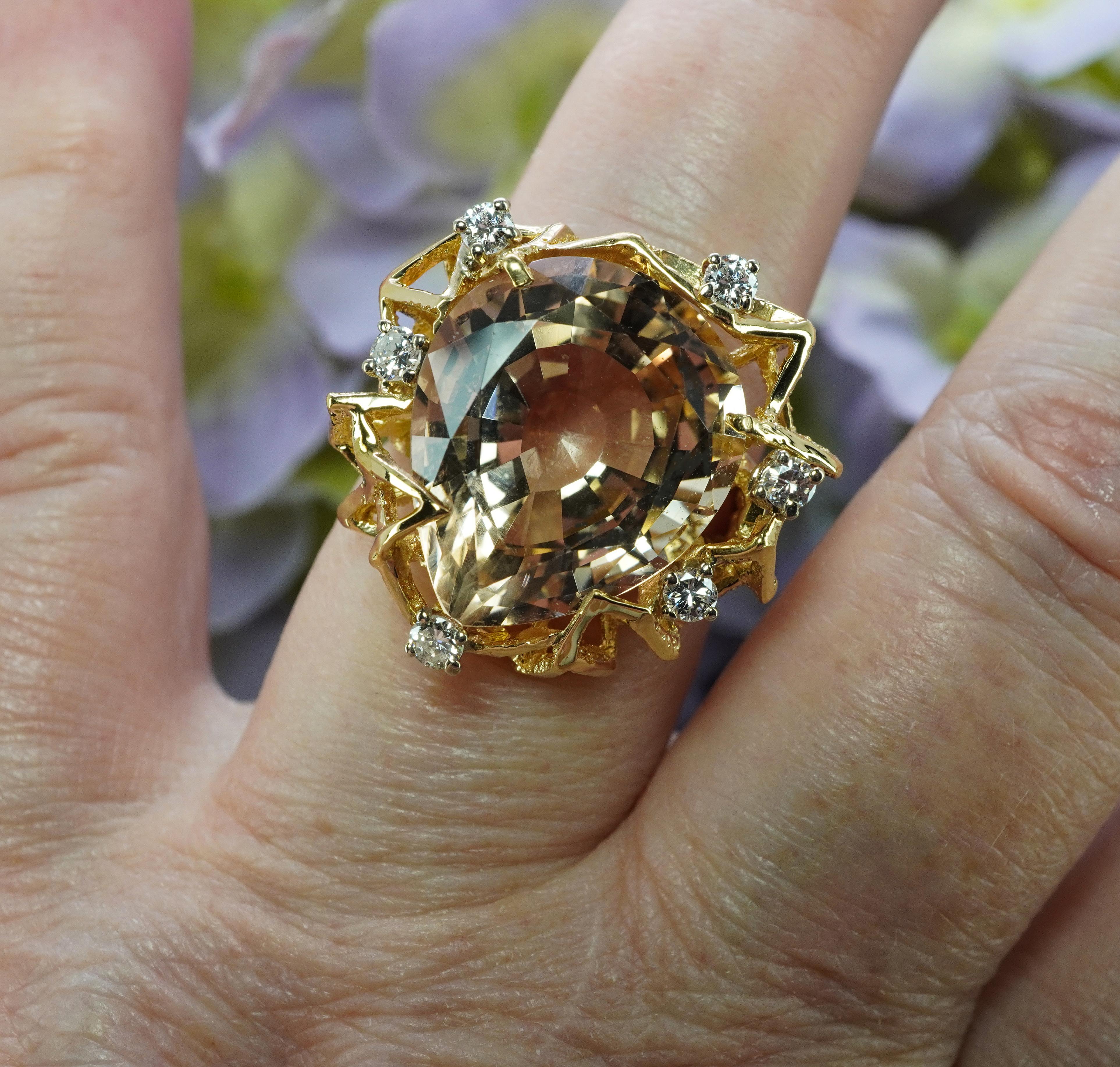 Pear Cut Vintage Diamond 16ct Precious Topaz Cocktail Ring 18K Gold Large Heavy Appraisal For Sale