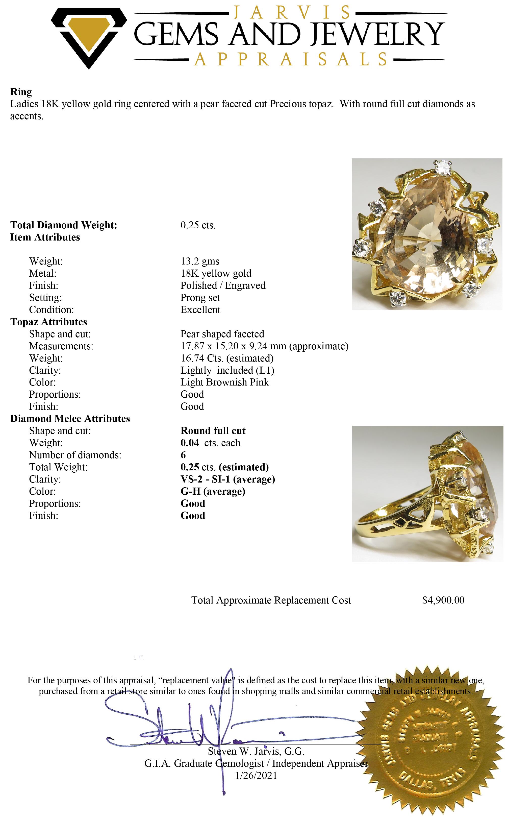 Vintage-Cocktailring, Diamant 16 Karat Edeltopas, 18 Karat Gold, große schwere Bewertung im Angebot 1