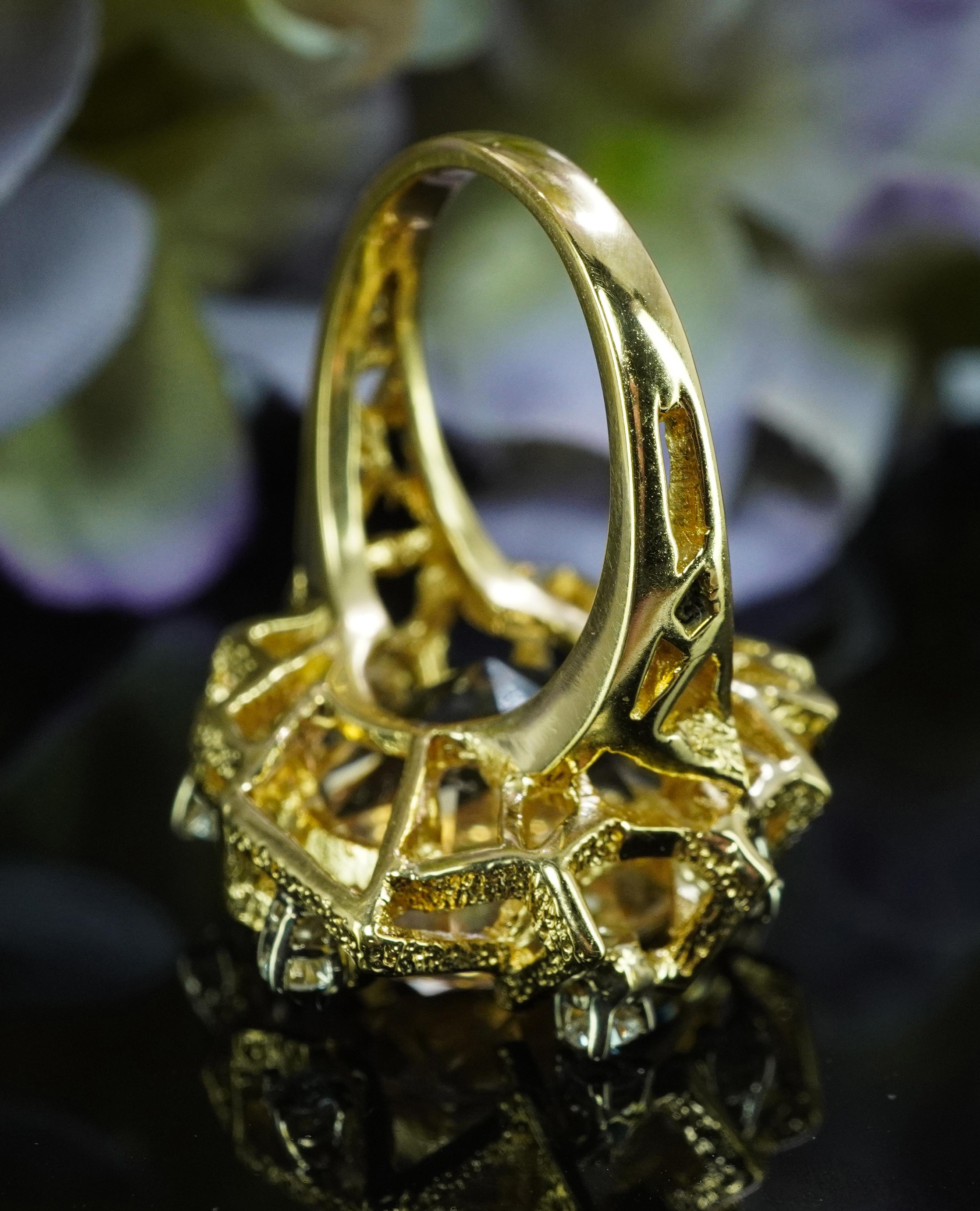 Vintage Diamond 16ct Precious Topaz Cocktail Ring 18K Gold Large Heavy Appraisal For Sale 3