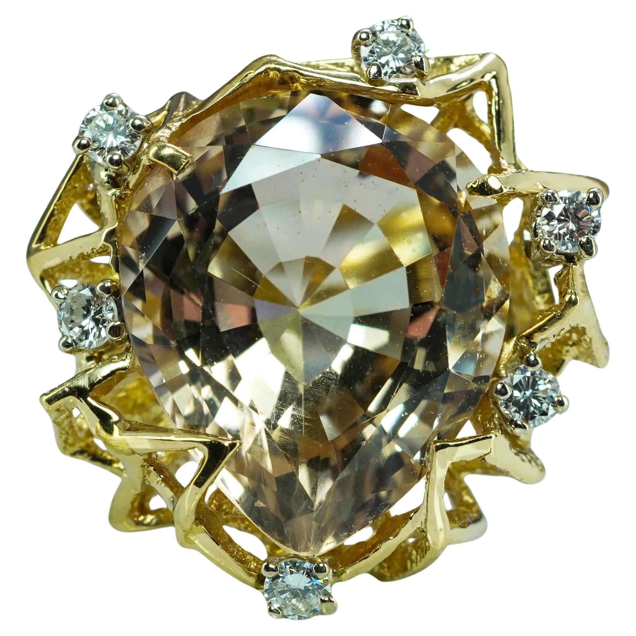 Vintage Diamond 16ct Precious Topaz Cocktail Ring 18K Gold Large Heavy Appraisal