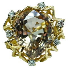 Vintage Diamond 16ct Precious Topaz Cocktail Ring 18K Gold Large Heavy Appraisal