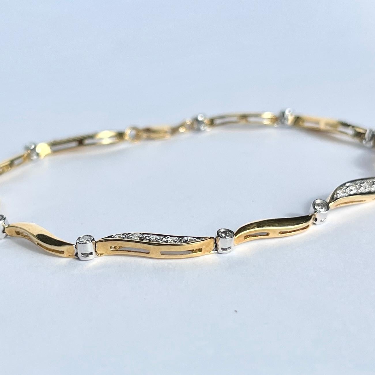 Vintage-Armband aus Diamanten, 18 Karat Gold und Platin Damen im Angebot