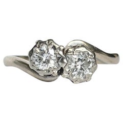 Bague Moi et Toi en or 18 carats et platine avec diamant Vintage