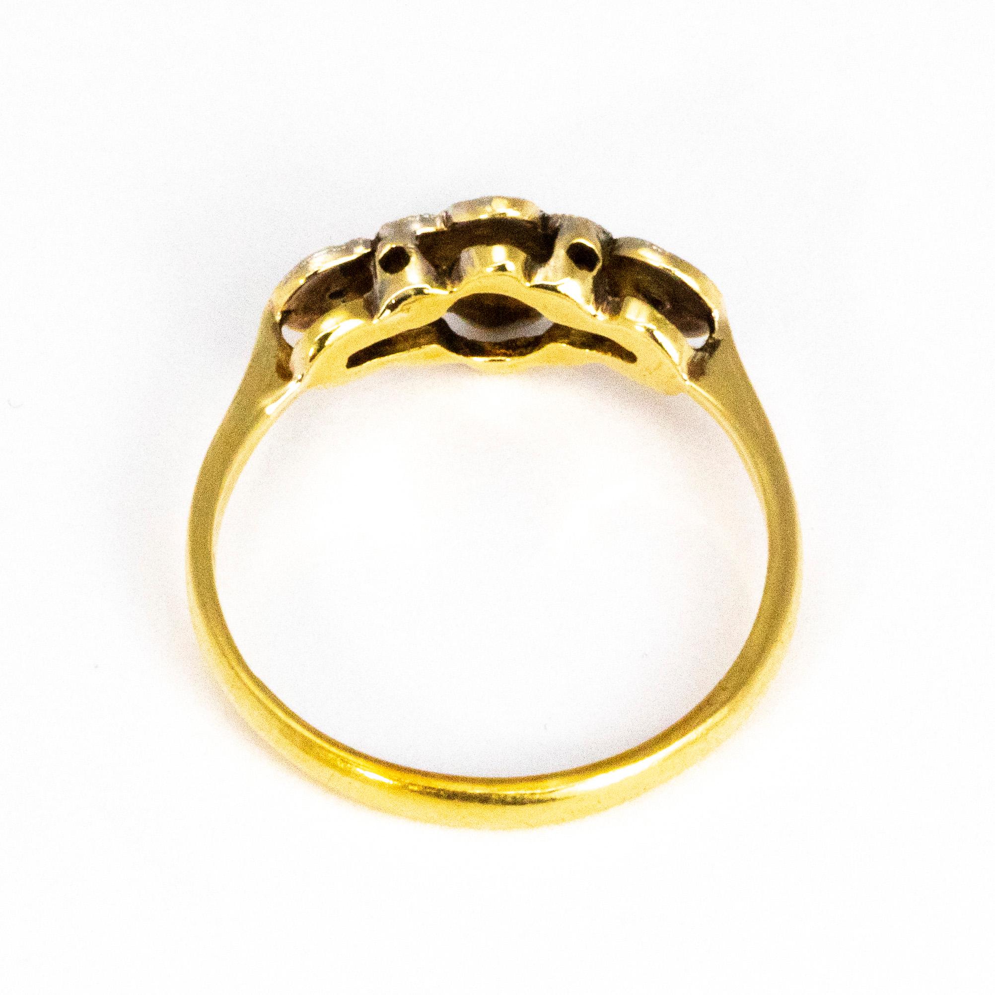 Women's Vintage Diamond, 18 Carat Gold and Platinum Three-Stone Ring