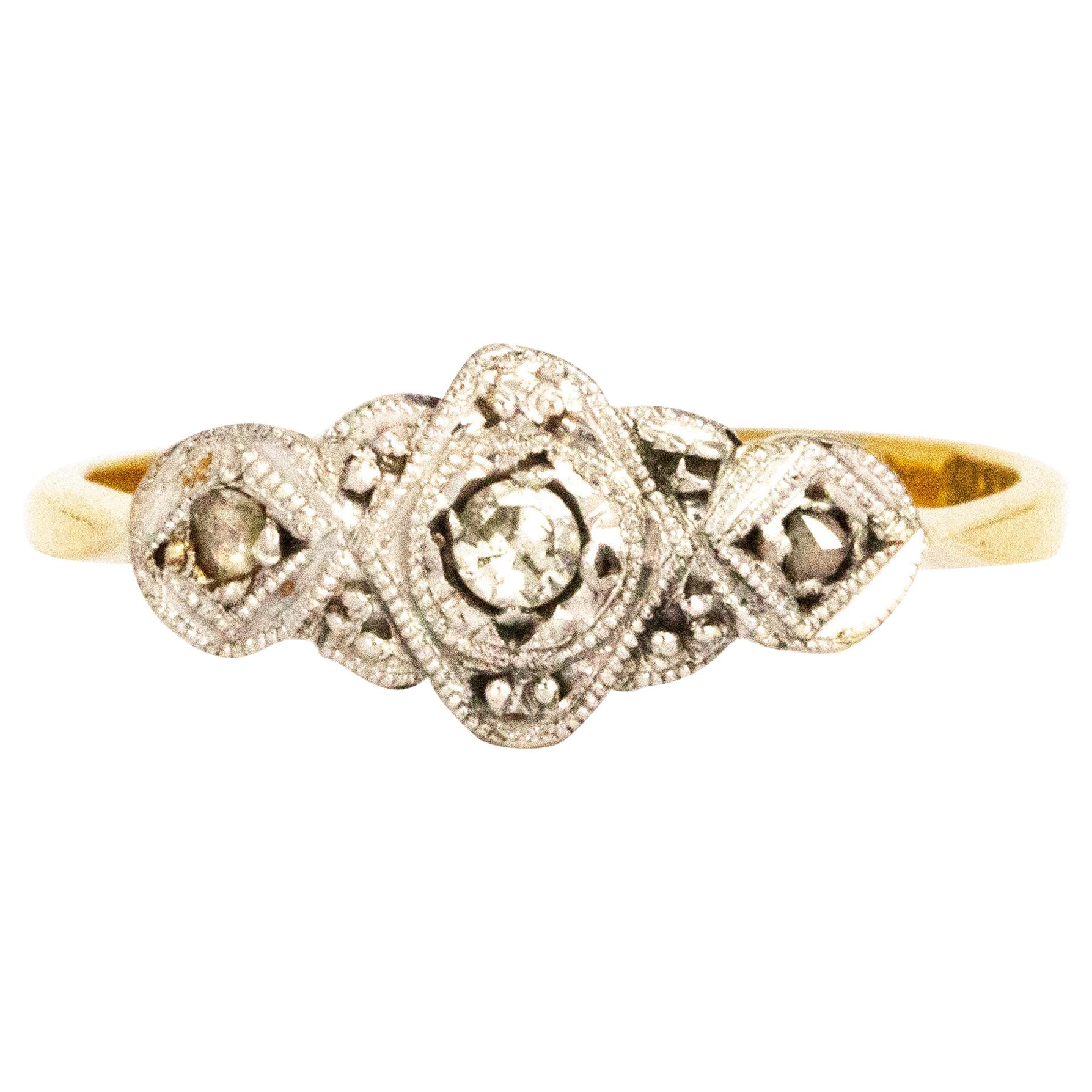 Vintage Diamond, 18 Carat Gold and Platinum Three-Stone Ring