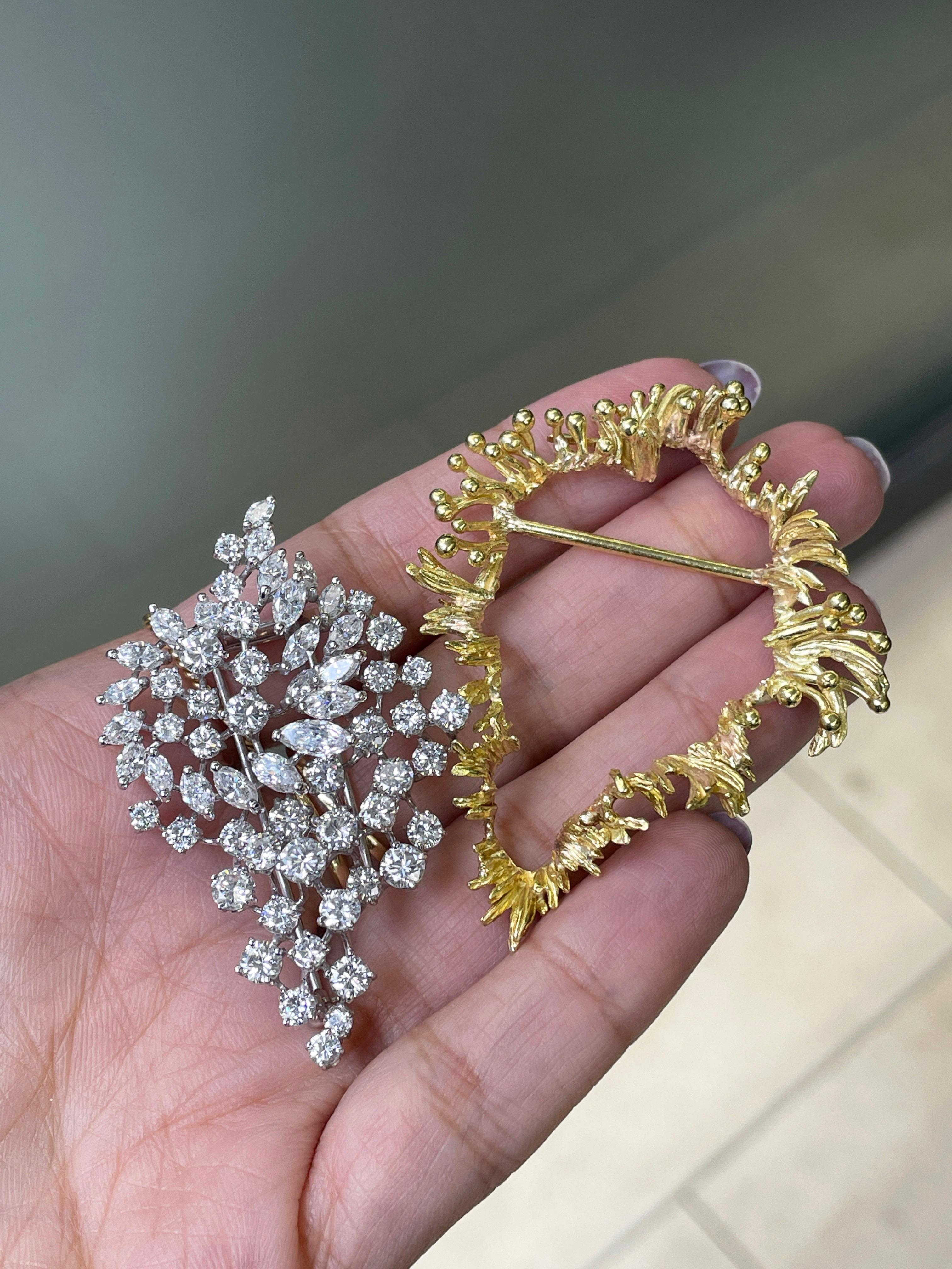 Broche détachable en or blanc et jaune 18 carats avec diamants, années 1960 en vente 1