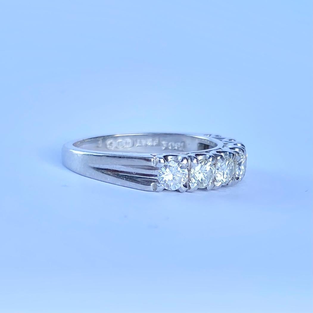 Vintage Diamond, 18 Carat White Gold Seven-Stone Band In Good Condition In Chipping Campden, GB