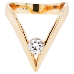 Bague Chevron/Wishbone en or jaune et blanc 18 carats avec diamant vintage