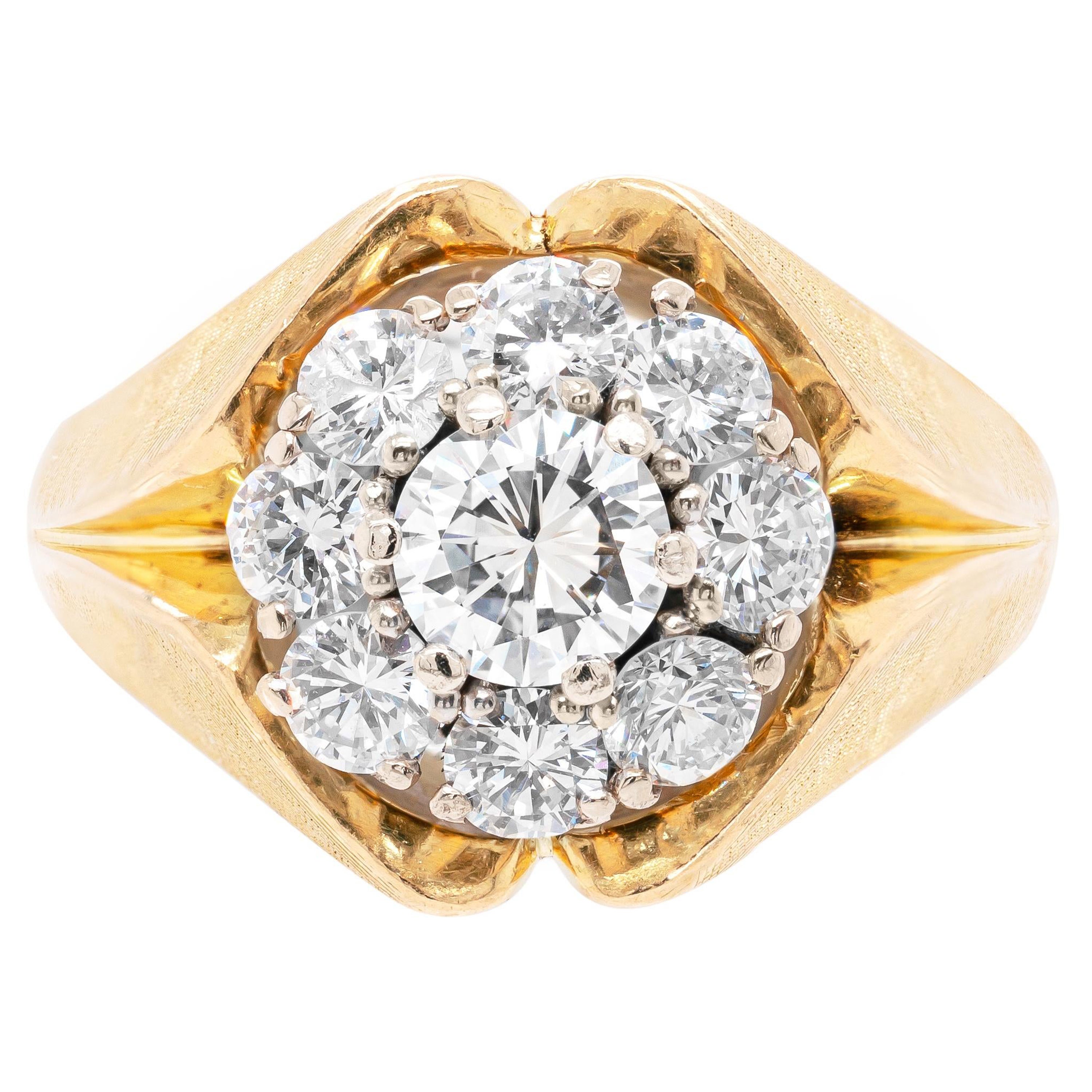 Anello a grappolo con diamante vintage in oro giallo 18 carati