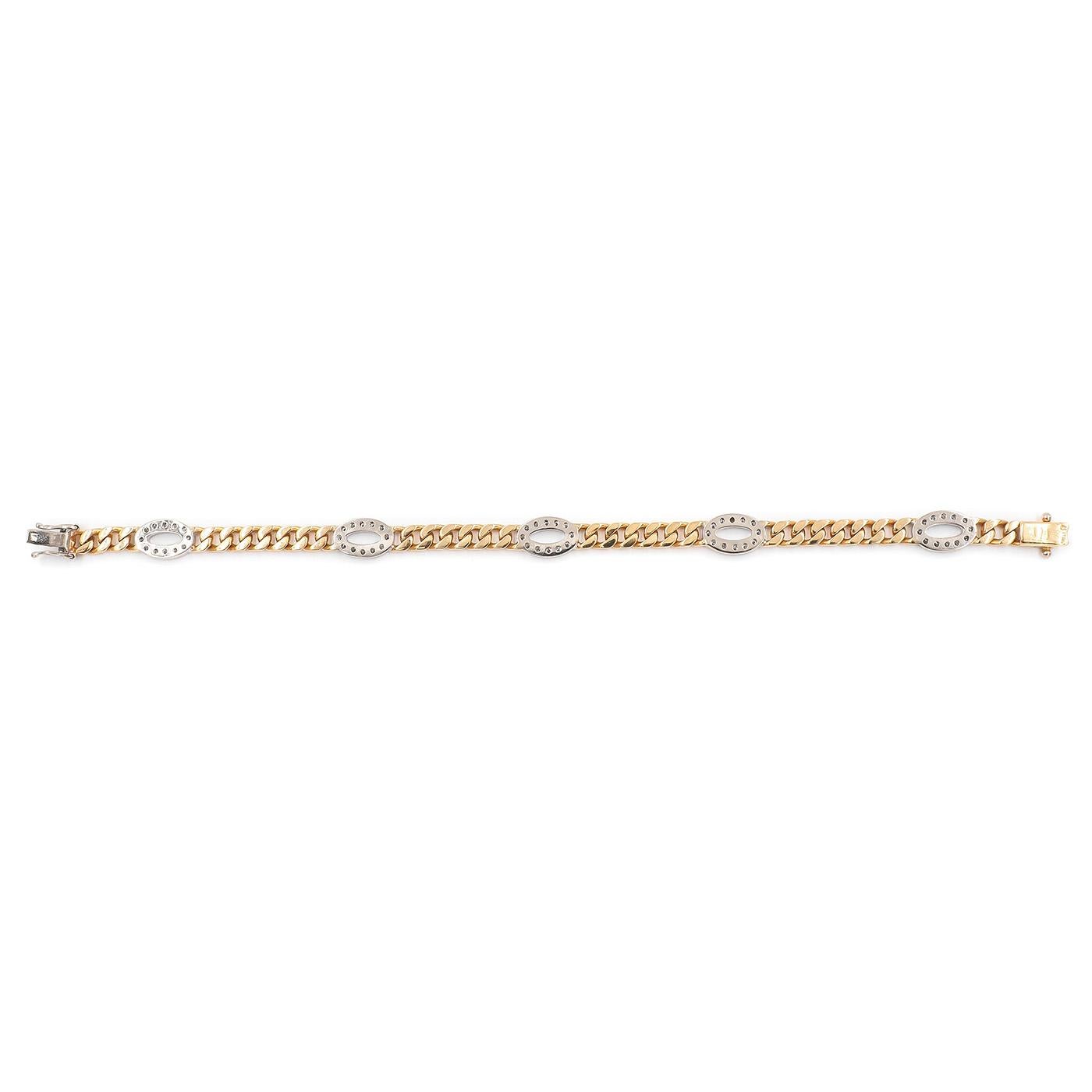 Modern Vintage Diamond & 18 Karat Gold Curb Link Chain Bracelet by Tiffany & Co.
