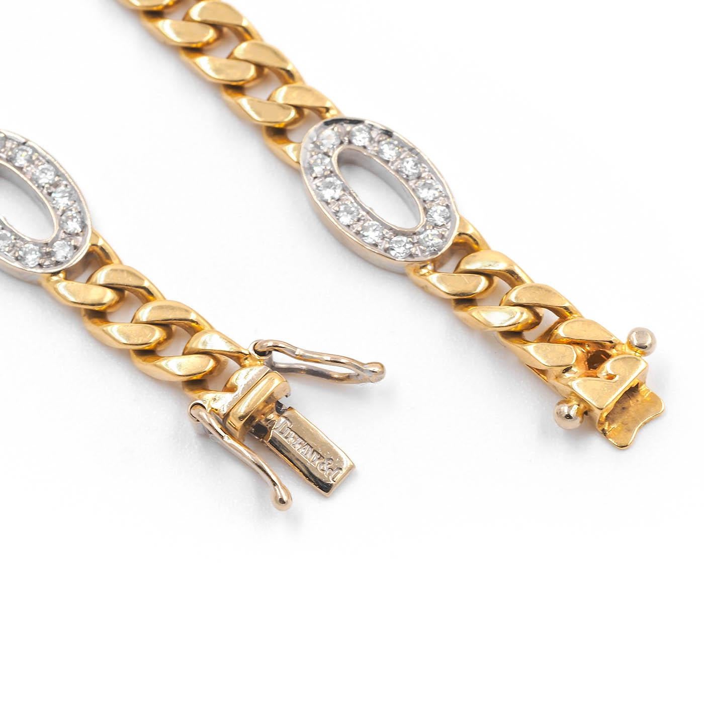 Round Cut Vintage Diamond & 18 Karat Gold Curb Link Chain Bracelet by Tiffany & Co.
