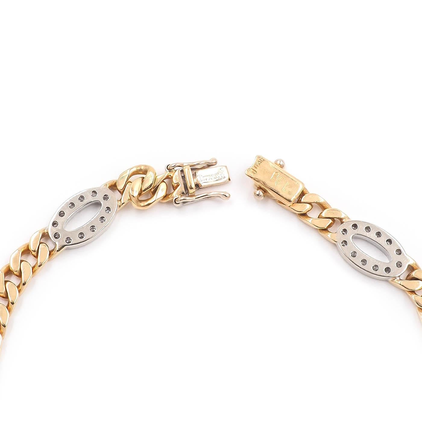 Vintage Diamond & 18 Karat Gold Curb Link Chain Bracelet by Tiffany & Co. In Excellent Condition In Los Angeles, CA
