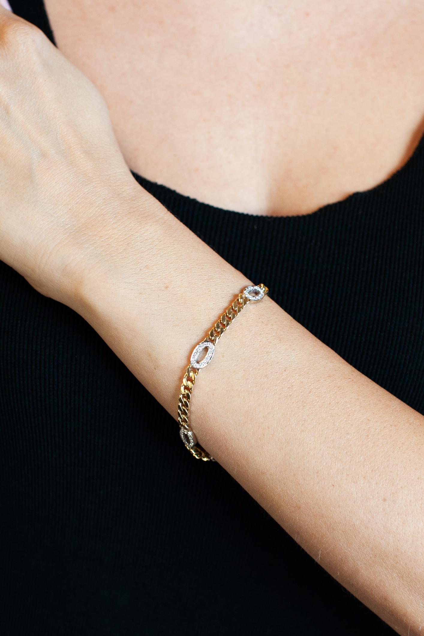 Vintage Diamond & 18 Karat Gold Curb Link Chain Bracelet by Tiffany & Co. 1