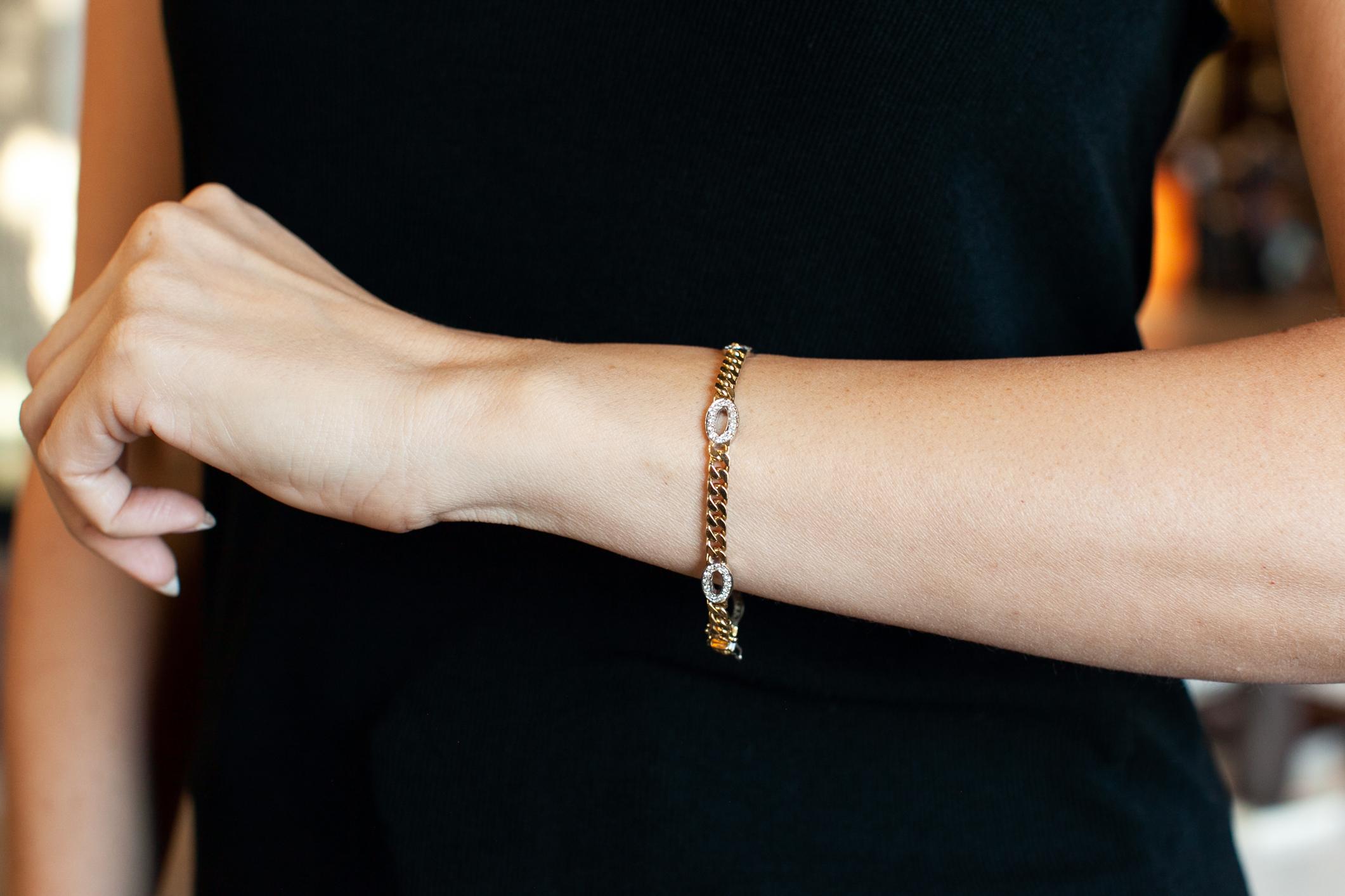 Vintage Diamond & 18 Karat Gold Curb Link Chain Bracelet by Tiffany & Co. 2