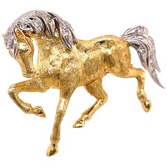 Vintage Diamond 18 Karat Gold Horse Brooch
