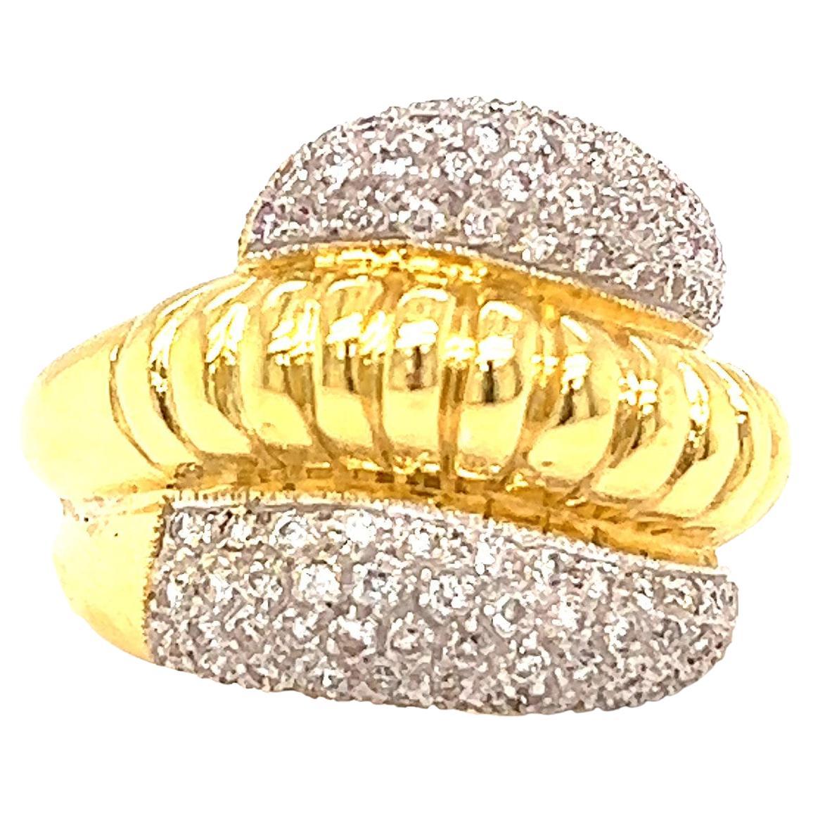 Vintage Diamond 18 Karat Gold Pave Fluted Dome Ring
