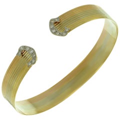 Vintage Diamond 18 Karat Tri Color Gold Cuff Bracelet