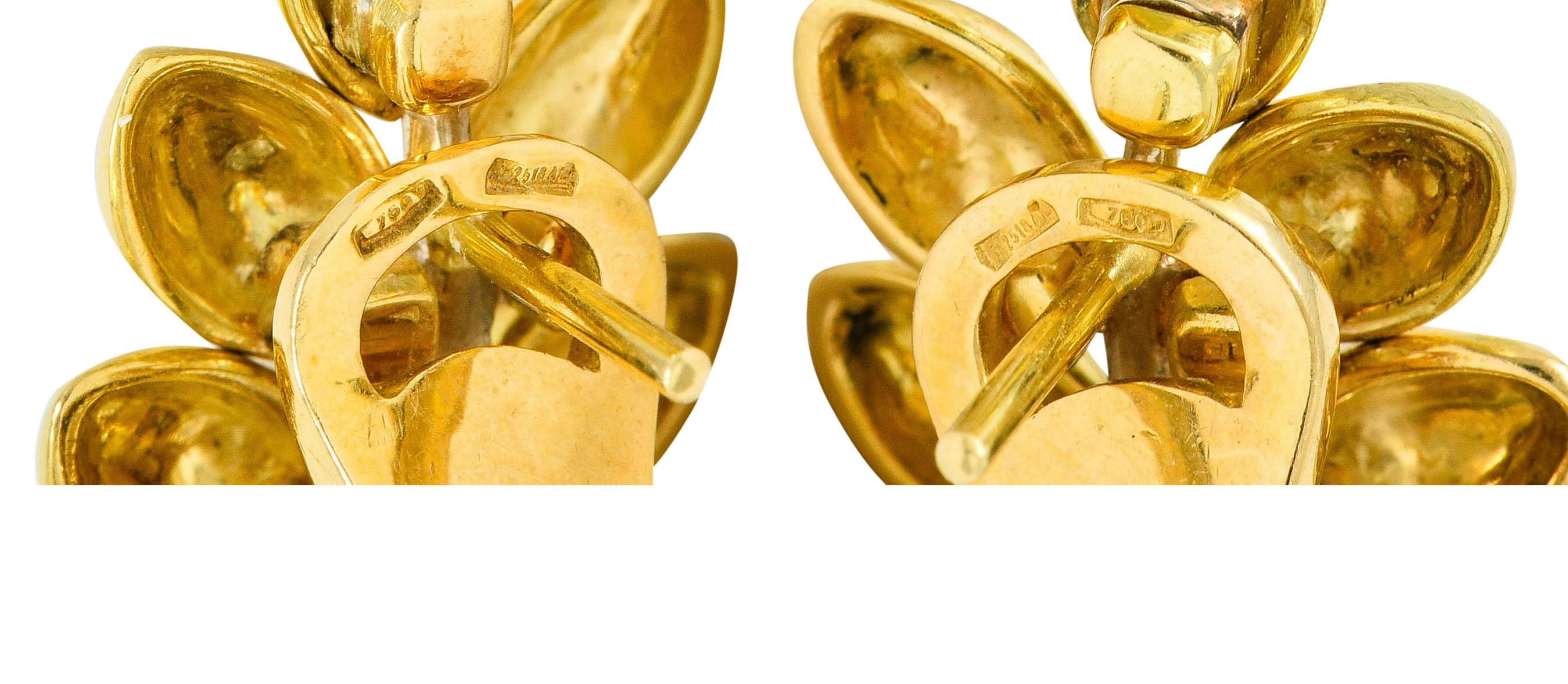 Women's or Men's Vintage Diamond 18 Karat Two-Tone Gold Wheat Earrings
