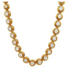 Vintage Diamond 18 Karat Yellow Gold Bezel Set Rivière Necklace
