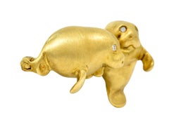 Vintage Diamond 18 Karat Yellow Gold Manatee Animal Bar Brooch