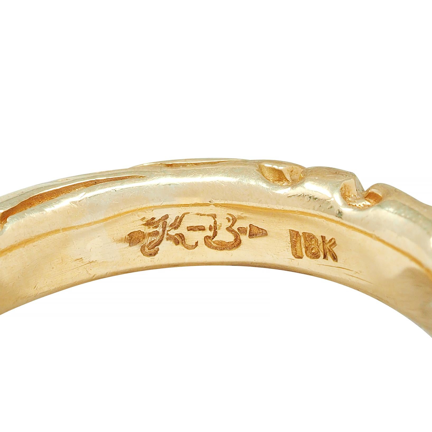 Women's or Men's Vintage Diamond 18 Karat Yellow Gold Scroll Band Ring For Sale