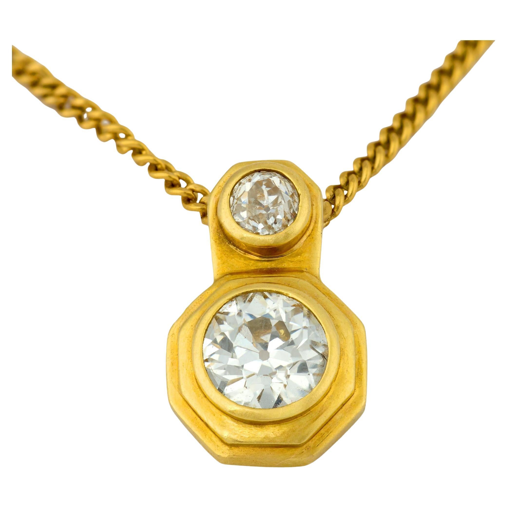 Vintage diamond 18k and 14k yellow gold necklace For Sale