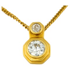 Vintage diamond 18k and 14k yellow gold necklace