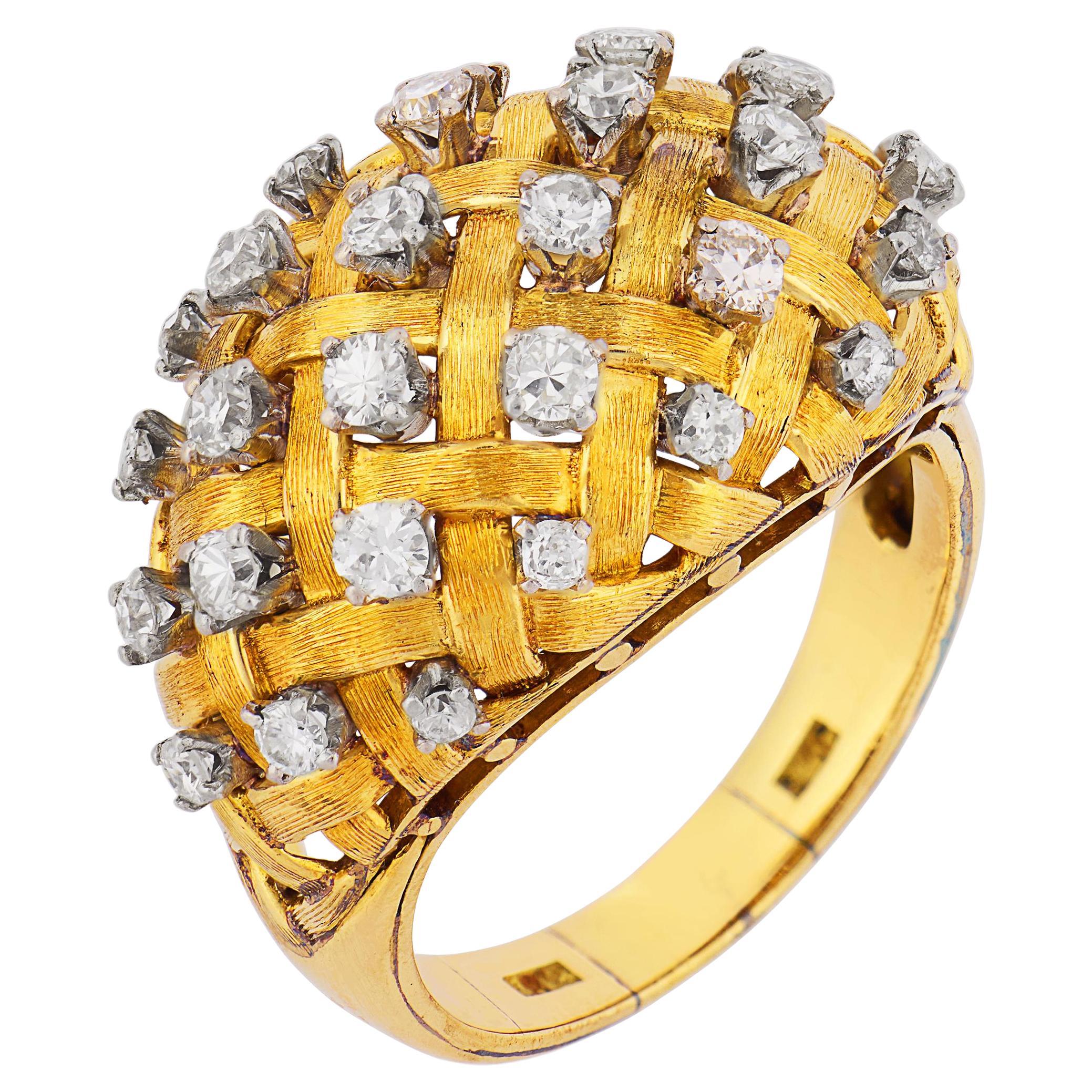 Anello bombe in oro 18 carati con diamante vintage