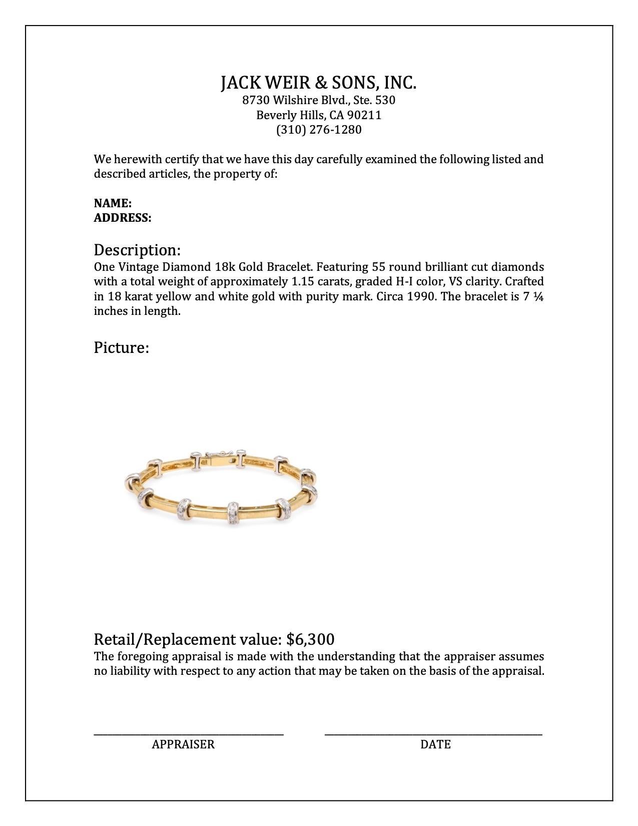Women's or Men's Vintage Diamond 18k Gold Bracelet