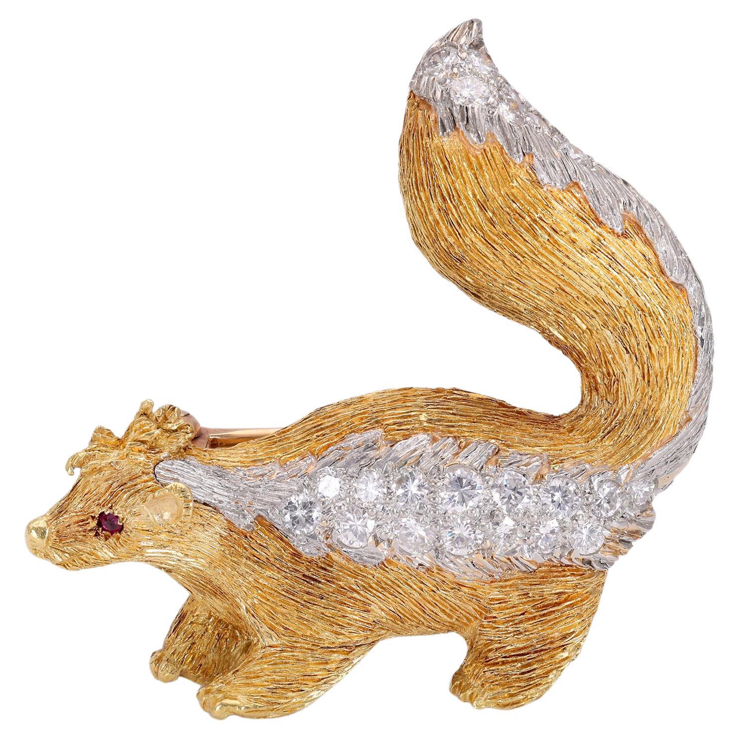Skunk-Brosche aus 18 Karat Gold mit Diamanten
