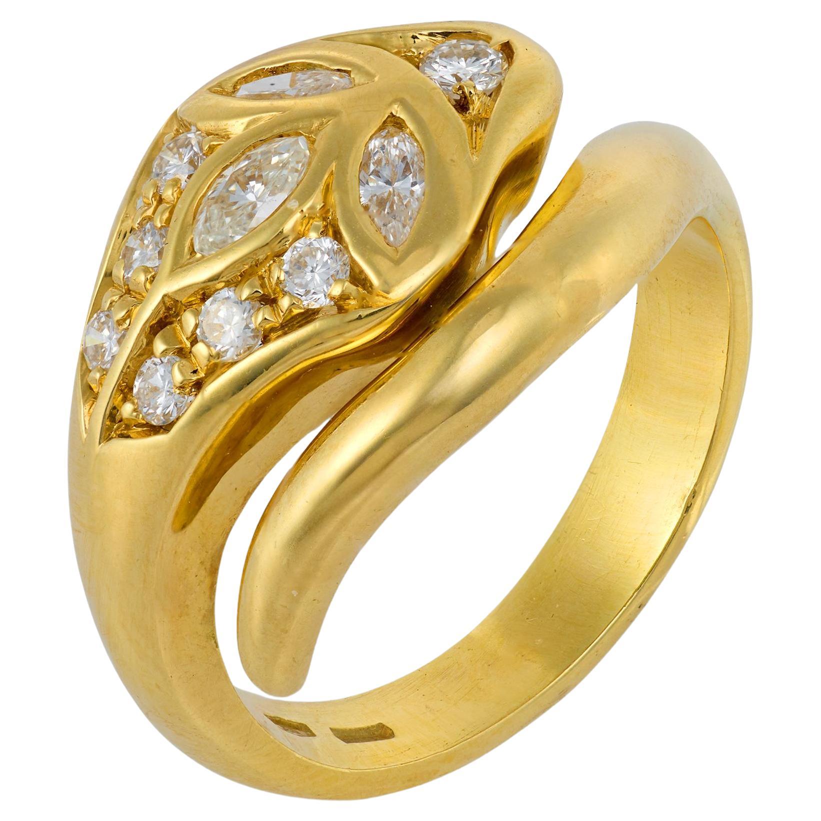 Vintage diamond 18k gold snake ring