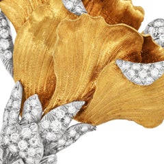 Vintage Diamond 18K Gold Tulip Flower Brooch Pin